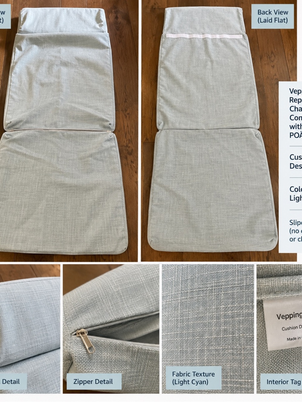 Vepping Lude IKEA POÄNG Replacement Chair Cover Cushion Design 1 Light Cyan NWOT